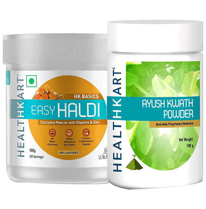 HealthKart Combo Pack of HK Basics Easy Haldi Powder Unflavoured & Ayush Kwath Powder (100gm Each)