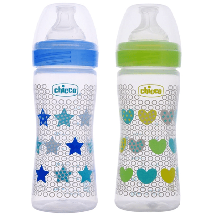 Chicco Bipack WellBeing Feeding Bottle Blue and Green Pack of 2