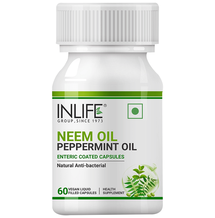 Inlife Neem Oil Peppermint Oil Enteric Coated Vegan Liquid Filled Capsule