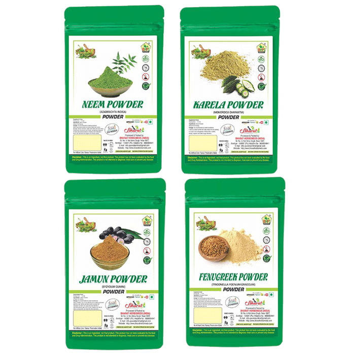 BHPI Bharat Combo Pack of Neem (Azadirachta Indica) Powder, Karela (Momordica Charantia) Powder, Jamun (Syzygium Cumin) Powder & Fenugreek (Trigonella Foenum-Graecum) Powder 100gm Each