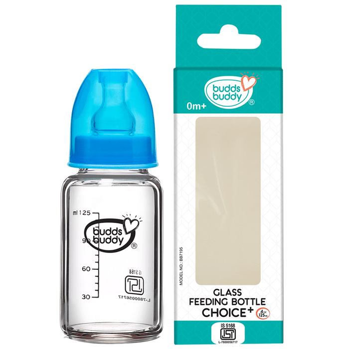 Buddsbuddy Choice+ Glass Feeding Bottle 125ml Blue