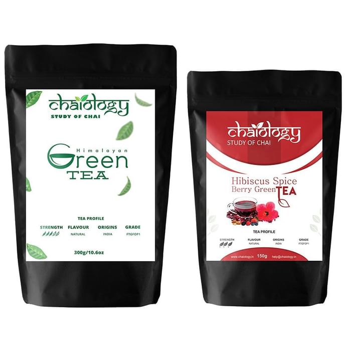 Chaiology Combo Pack of Himalayan Green Tea 300gm and Hibiscus Spice Berry Green Tea 150gm