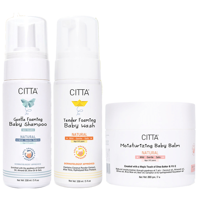 Citta Combo Pack of Gentle Foaming Baby Shampoo 150ml, Tender Foaming Baby Wash 150ml & Moisturizing Baby Balm 200gm