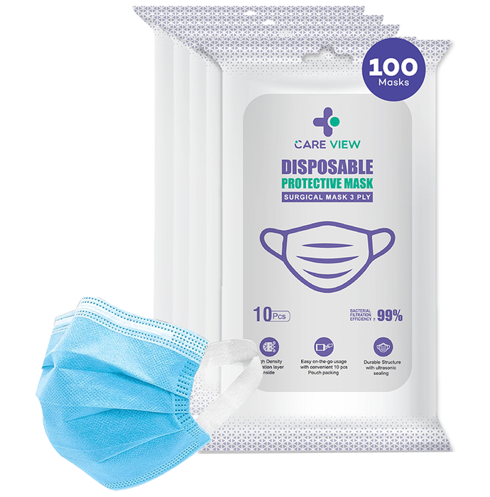 Care View 3 Ply Premium Disposable Protective Surgical Face Mask with Ear Loops Blue