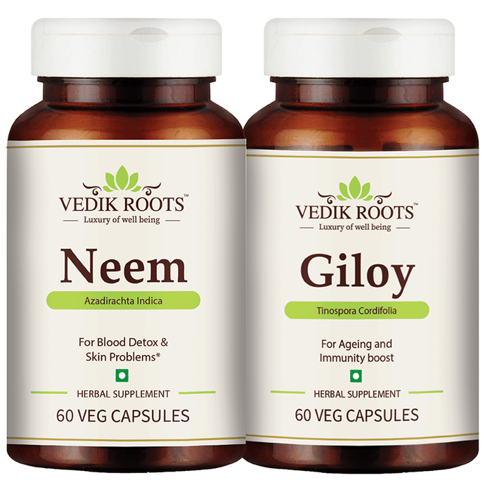 Vedikroots Combo Pack of Neem & Giloy Veg Capsule (60 Each)