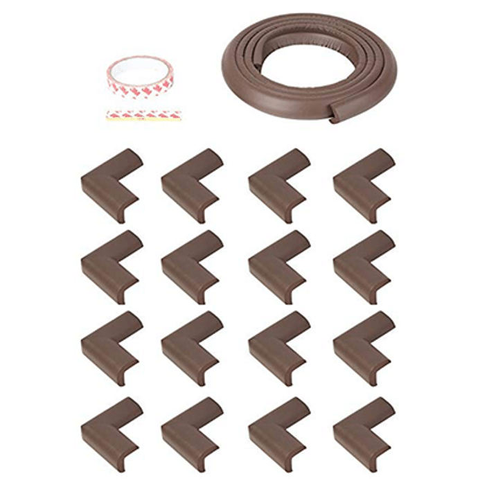 Safe-O-Kid Unique High Density L-Shaped 2mtr Long 4 Edge Guards with 16 Corner Cushions Brown