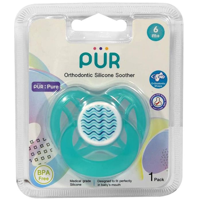 Pur Orthodontic Silicone Soother 6m+ Blue Orthodontic Shape