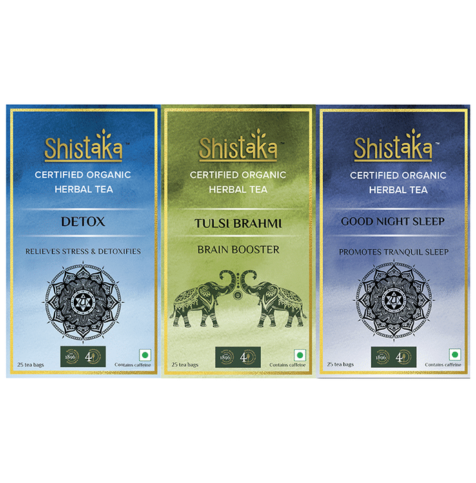 Shistaka Combo Pack of Certified Organic Herbal Tea (1.8gm Each) Detox,Tulsi Brahmi & Good Night Sleep