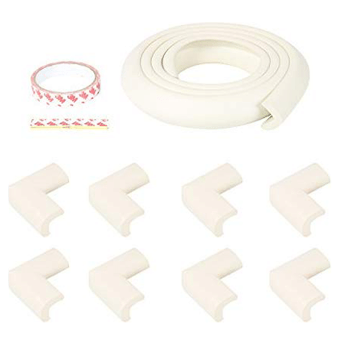 Safe-O-Kid Unique High Density L-Shaped 2mtr Long 2 Large Edge Guard with 8 Corner Cushions Cream