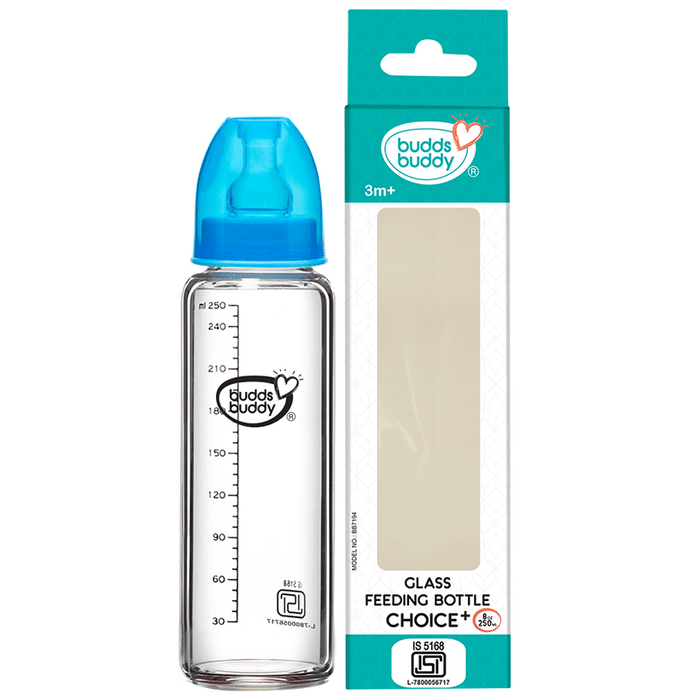 Buddsbuddy Choice+ Glass Feeding Bottle 250ml Blue