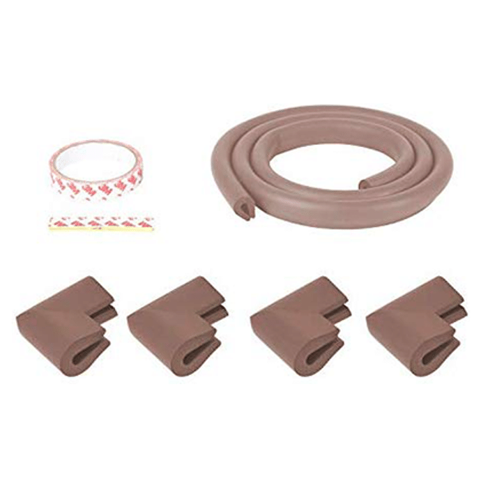 Safe-O-Kid Unique High Density 2mtr Long U-Shaped 1 Edge Guards with 4 Corner Cushions Brown