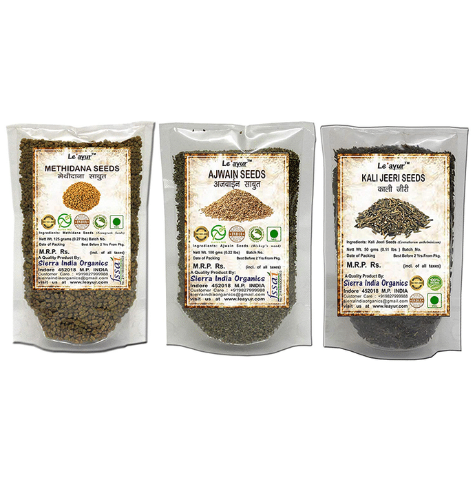 Le' ayur Combo Pack of Methidana 250gm, Ajwain 100gm and Kali Jeeri Seeds 50gm