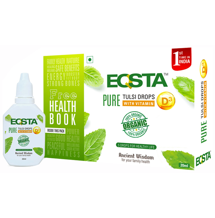 Eqsta Pure Tulsi Drop with Vitamin D3 with Health Book Free