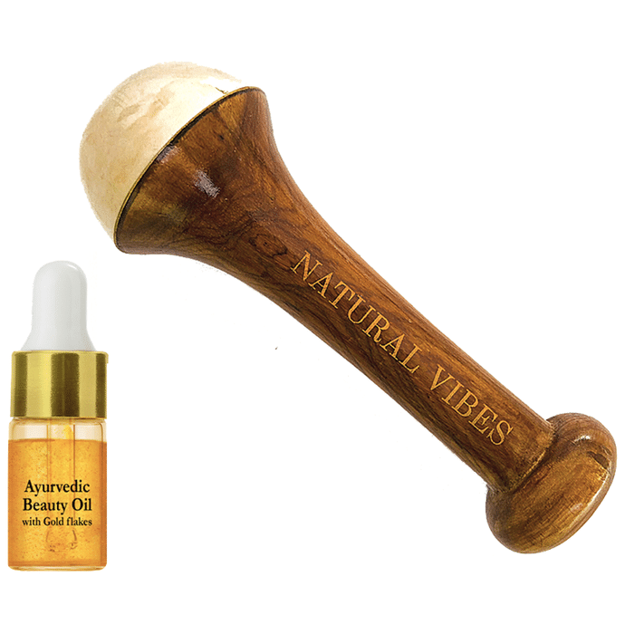 Natural Vibes Kansa Wand with Ayurvedic Beauty Oil with Gold Flakes Free