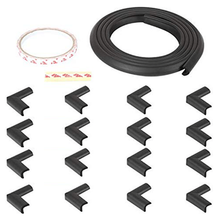 Safe-O-Kid Unique High Density L-Shaped 2mtr Long Mini 4 Edge Guard with 16 Corner Cushions Black