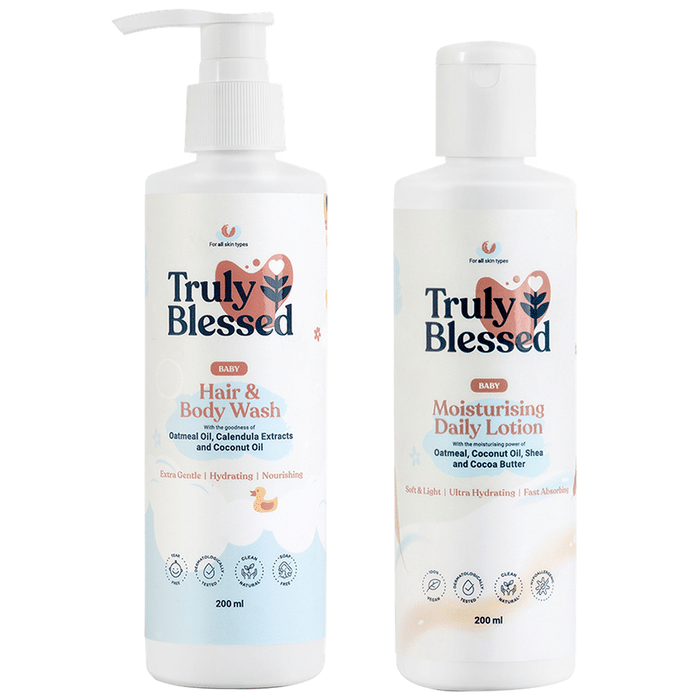 Truly Blessed Combo Pack of Baby Hair & Body Wash with Baby Moisturising Daily Lotion (200ml Each)