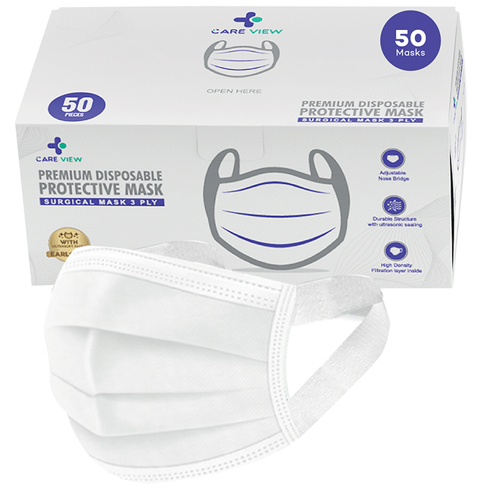 Care View 3 Ply Premium Disposable Protective Surgical Face Mask with Ear Loops White
