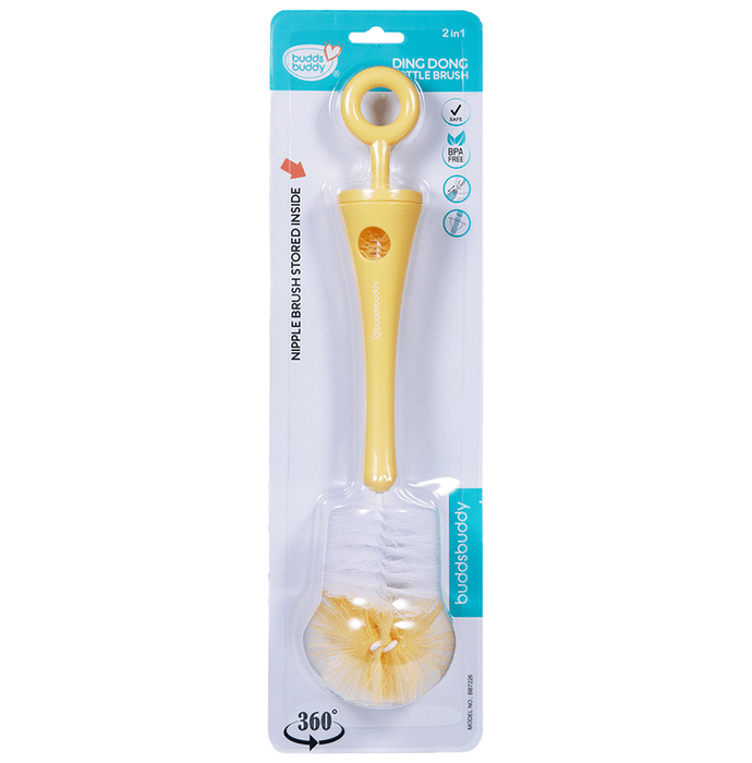 Buddsbuddy 2 in 1 Ding Dong Bottle Brush Set for Baby Feeding Bottle and Nipple Yellow