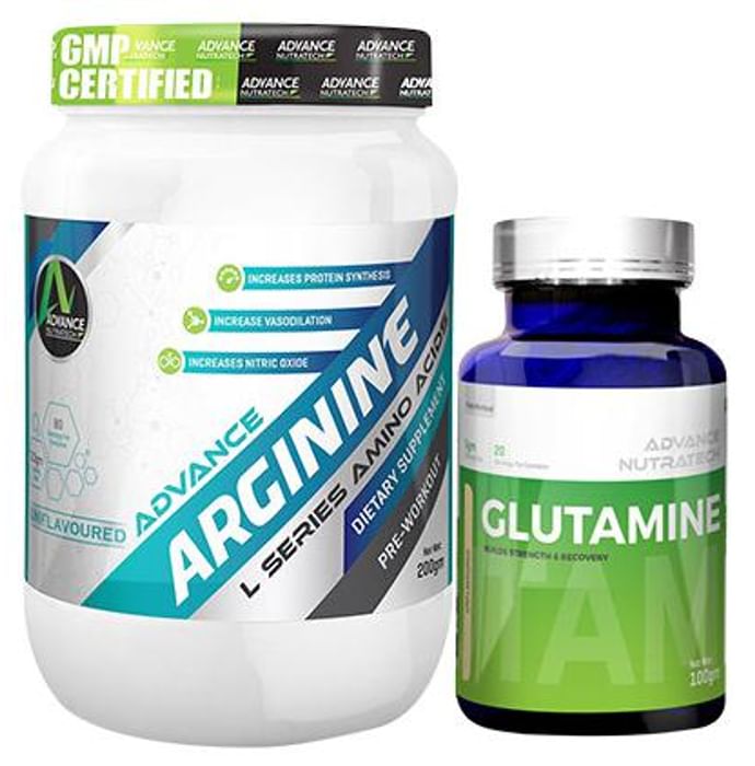 Advance Nutratech Combo Pack of Advance Arginine 200gm & Glutamine 100gm (Unflavored)