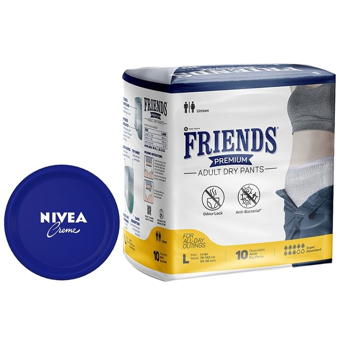 Combo Pack of Friends Premium 10 Adult Dry Pants, Large & Nivea Creme 100ml