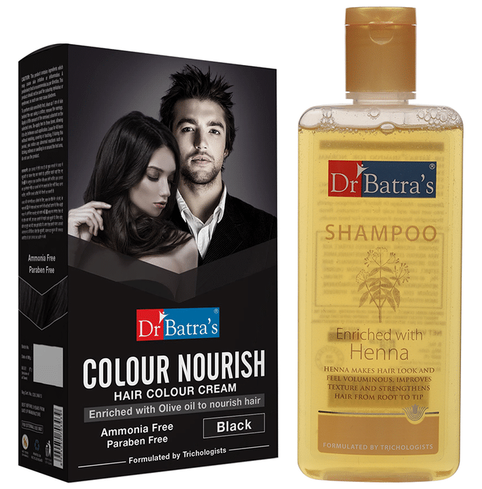 Dr Batra's Combo Pack of Shampoo 200ml and Colour Nourish Hair Colour Cream 120gm Black
