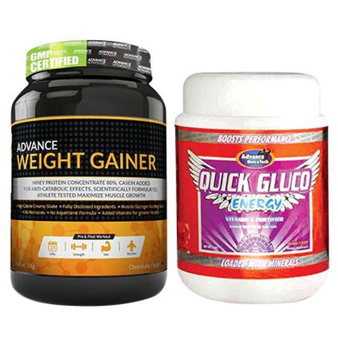 Advance Nutratech Combo of Weight Gainer Chocolate 1kg and Quick Gluco Energy Orange 1kg