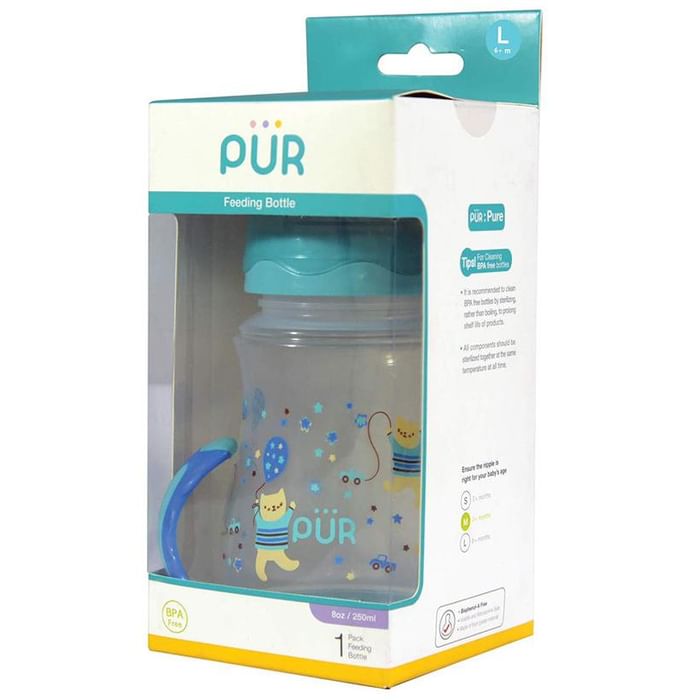 Pur Wide Neck Feeding Bottle with Base Large Blue