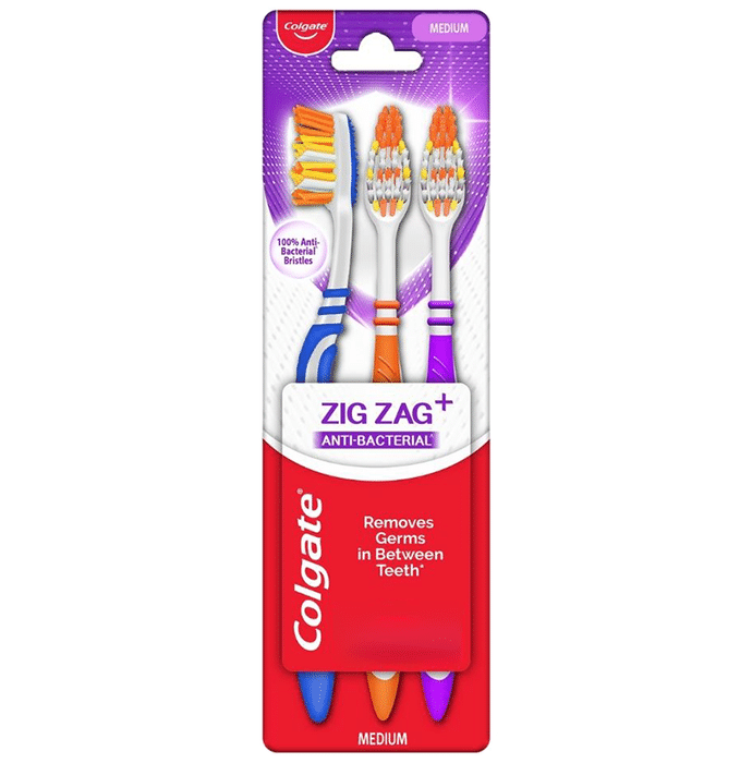 Colgate Zig Zag+ Anti-Bacterial Bristle Medium Toothbrush