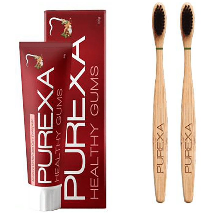 Purexa Combo Pack of Healthy Gums Toothpaste 100gm & 2 Bamboo Charcoal Toothbrush Soft