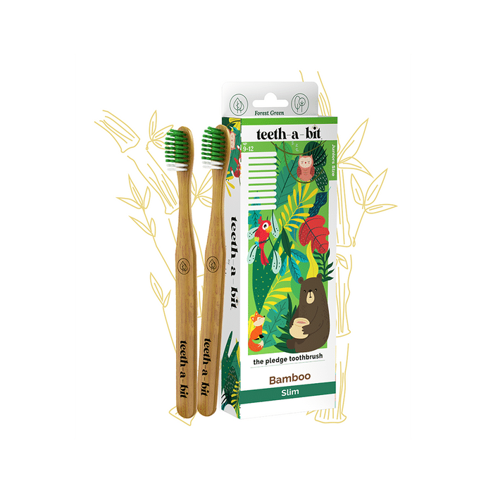 Teeth-A-Bit The Pledge Bamboo Toothbrush (9-12 Yrs) Slim Forest Green