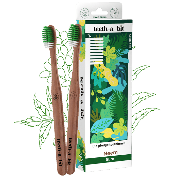 Teeth-A-Bit The Pledge Neem Adults Toothbrush Slim Forest Green