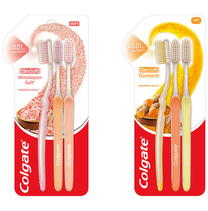 Colgate Combo Pack of SlimSoft Himalayan Salt Toothbrush & SlimSoft Turmeric Toothbrush (3 Each)