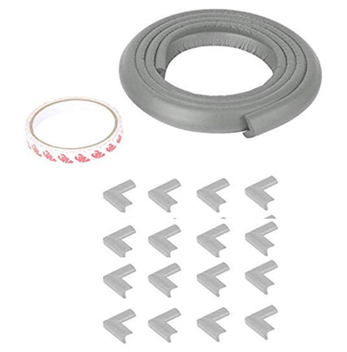 Safe-O-Kid Unique High Density L-Shaped 2mtr Long 4 Large Edge Guard with 16 Corner Cushions Grey