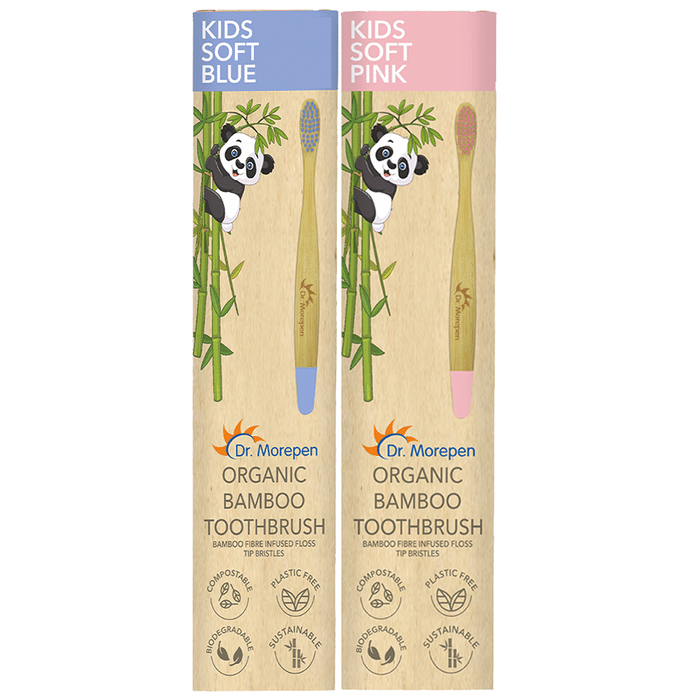 Dr. Morepen Organic Bamboo Toothbrush Kids Soft Blue and Pink