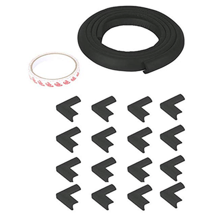 Safe-O-Kid Unique High Density L-Shaped 2mtr Long 4 Large Edge Guard with 16 Corner Cushions Black