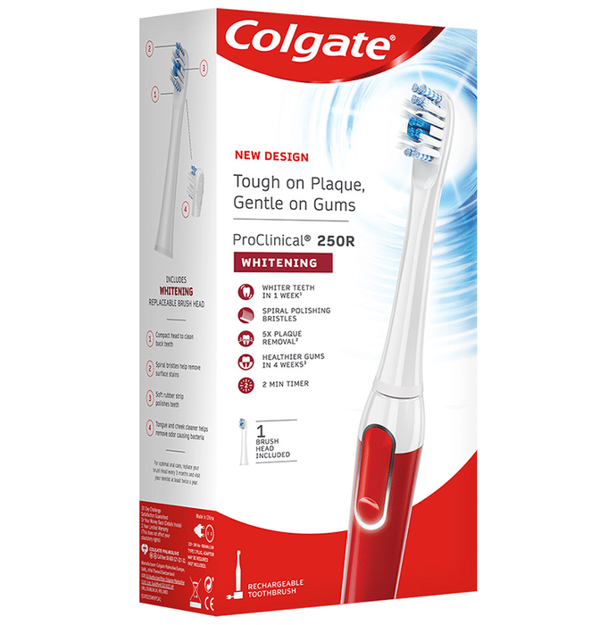 Colgate Proclinical 250R Rechargeable Sonic Electric Toothbrush with Replaceable Brush Head Included Whitening