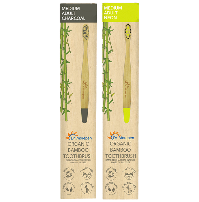 Dr. Morepen Organic Bamboo Toothbrush Adult Medium Neon & Charcoal