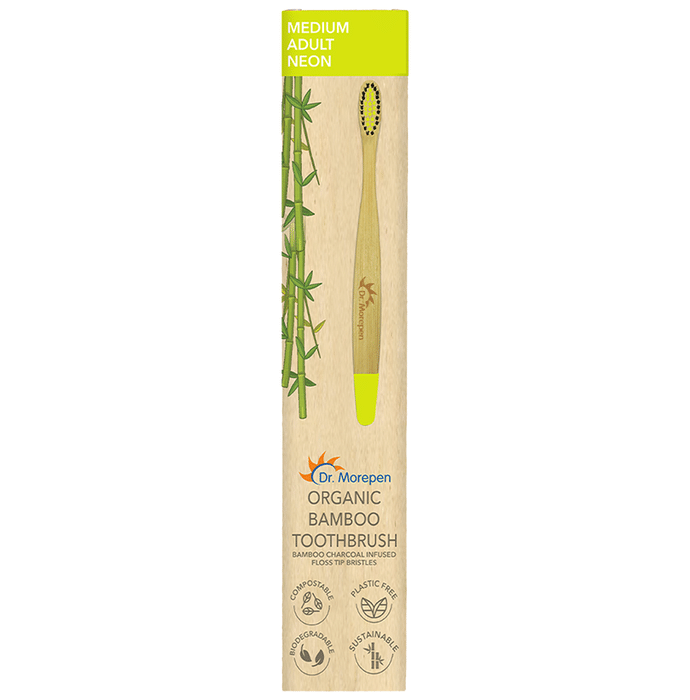 Dr. Morepen Organic Bamboo Toothbrush Adult Medium Neon