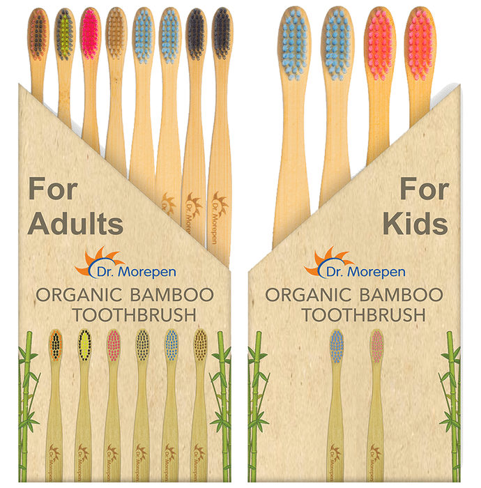 Dr. Morepen Organic Bamboo Toothbrush 8 for Adult & 4 for Kids