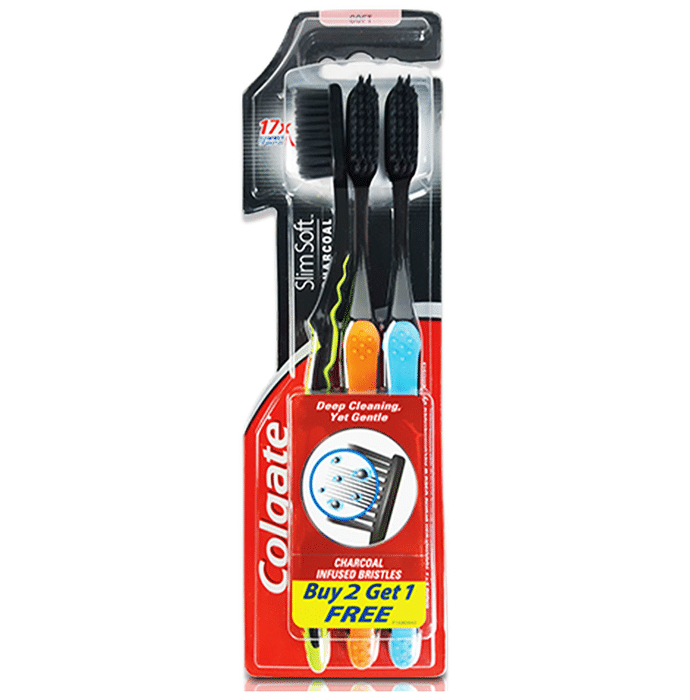Colgate Slim Soft Charcoal Soft Bristles Toothbrush (Buy 2 Get 1 Free)