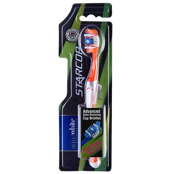 Aquawhite Advanced Stain Removing Cup Bristles Starcop Toothbrush Orange
