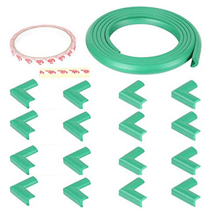 Safe-O-Kid Unique High Density L-Shaped 2mtr Long Mini 4 Edge Guard with 16 Corner Cushions Green