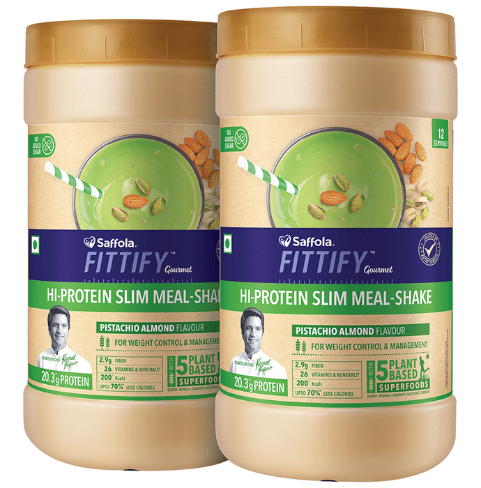 Saffola Fittify Gourmet Hi-Protein Slim Meal-Shake Powder (420gm Each) Pistachio Almond Buy 1 Get 1 Free