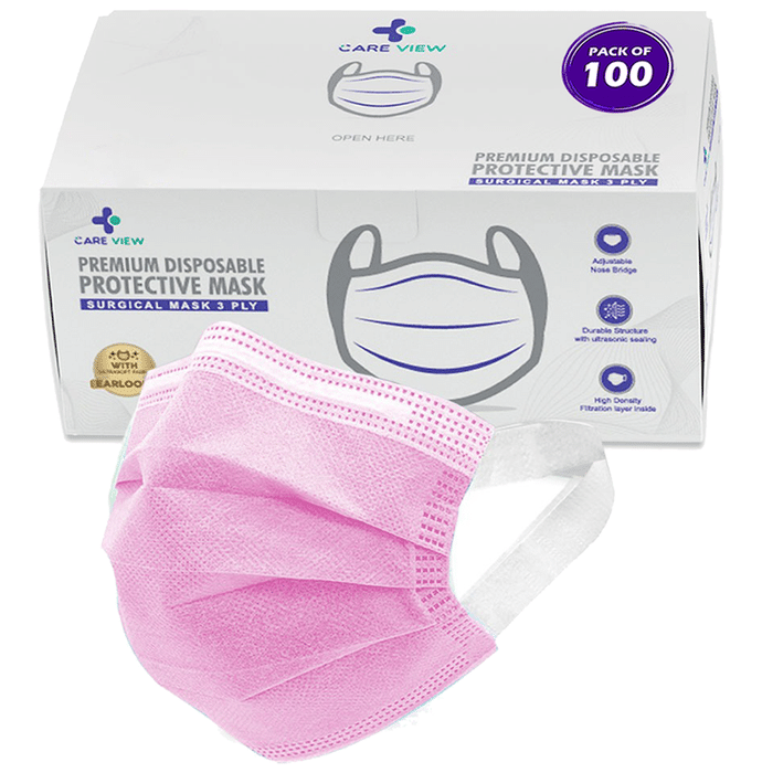 Care View 3 Ply Premium Disposable Protective Surgical Face Mask with Ear Loops Pink