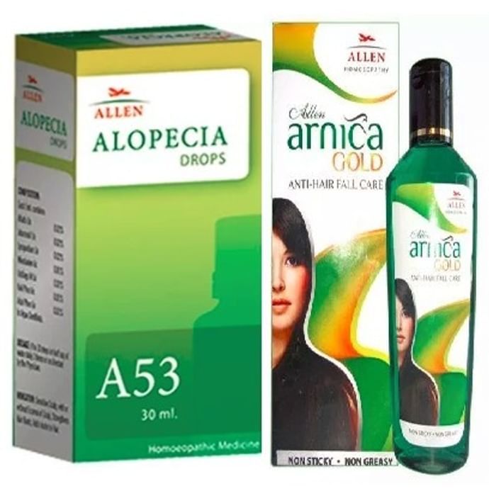 Allen Hair Care Combo Pack of A53 Alopecia Drop 30ml & Arnica Gold Anti-Hairfall Care Oil 110ml