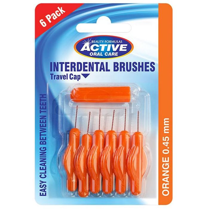 Beauty Formulas Active Oral Care Interdental Brushes with Travel Cap 0.45mm Orange