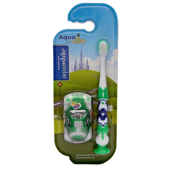Aquawhite Aqua Ville Toothbrush Green with Car Toy