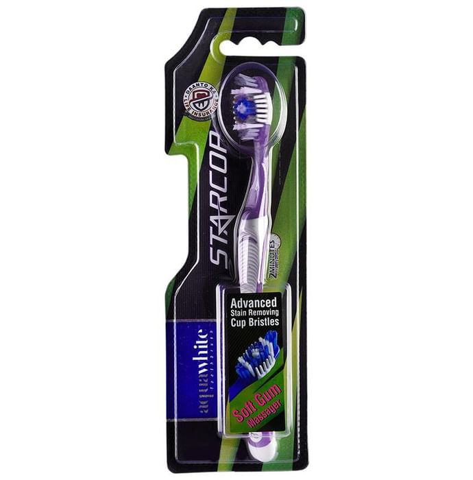 Aquawhite Advanced Stain Removing Cup Bristles Starcop Toothbrush Purple