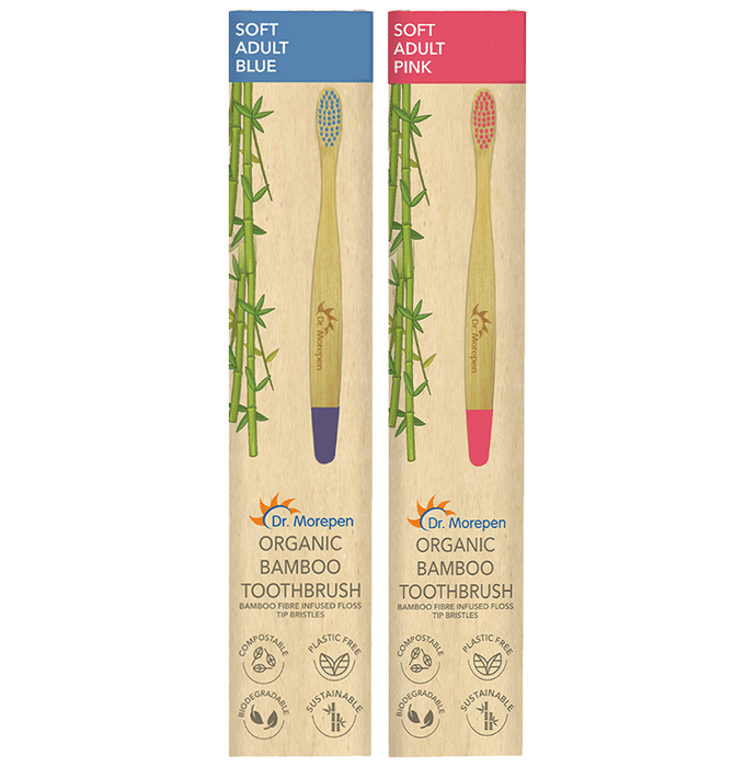 Dr. Morepen Organic Bamboo Toothbrush Adult Soft Blue and Pink
