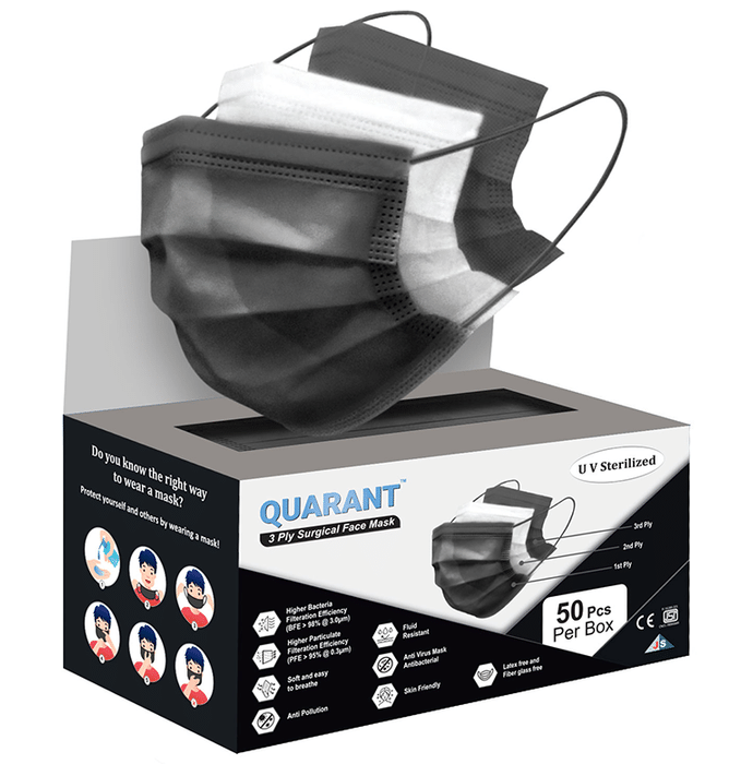 Quarant 3 Ply Surgical Face Mask Black